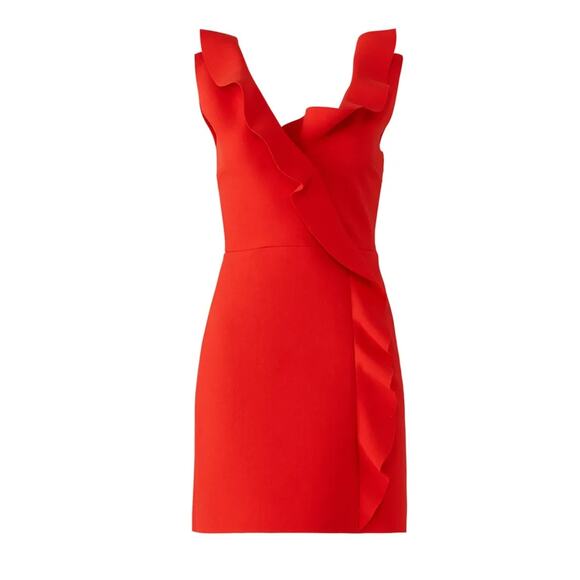 MSGM Womens Mini Dress EU 42 US 10 Red Sleeveless Sheath Cascade Ruffle - Picture 3 of 14